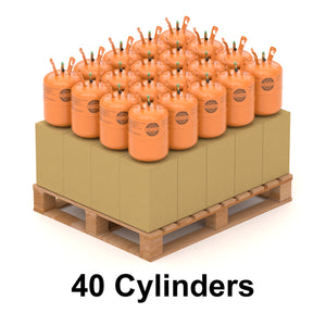 Bulk shipment of 40 orange R-404A refrigerant gas cans on a wooden pallet, packaged in 24 LB / 10.9 kg cartons for safe transport