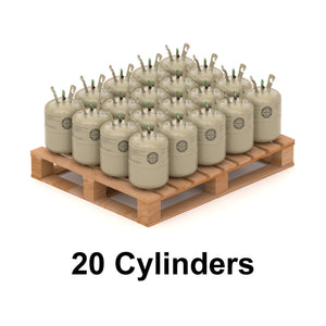22LB R-454B Freon refrigerant gas cylinders (20 count) on a wooden pallet for sustainable HVAC applications