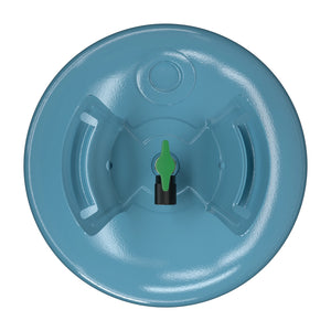 3D rendered overhead view of 20.9lb R32 refrigerant cylinder top valve assembly for modern high-efficiency HVAC installations